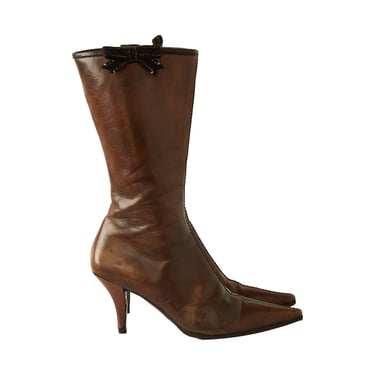 Miu Miu Brown Leather Bow Boots