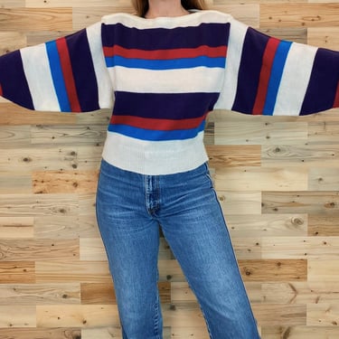 70's Vintage Retro Striped Knit Batwing Sweater Top 