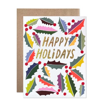 Happy Holidays Holly Card, Set of 8