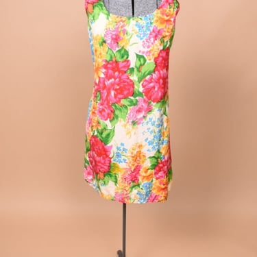 Multi-Color Bright Floral Silk Midi Dress By Flora Kung, XL