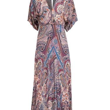 Ba&sh - Beige, Purple, & Orange Paisley Print Midi Dress Sz 6