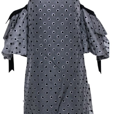Lela Rose - Grey &amp; Black Gingham w/ Polka Dot Detail Off The Shoulder Dress Sz 6