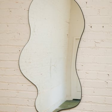 Huge Amoebic black shape mirror sleek black frame