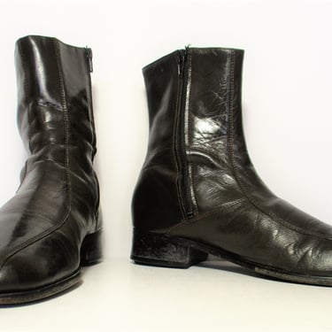 Vintage 1990s Brown Leather Ankle Boots, Size 8 1/2D Men, Brown Ankle Boots 