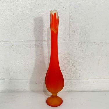 Vintage Mid-Century Modern Viking Art Glass Swung Vase Satin Amberina 6-Petal 1970s Red Orange 15.5