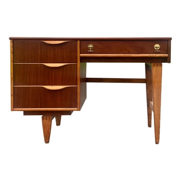 Vintage Mid Century Stanley Walnut and Oak Desk - Newly Refinished 