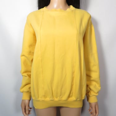 Vintage 80s Yellow Cotton Crewneck Sweatshirt Made In USA Size S 