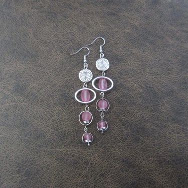 Long sea glass earrings, bohemian earrings, beach earrings, bold earrings, boho earrings, pink dangle earrings, geometric earrings, artisan 