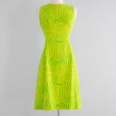 FAB 1960's OP ART Lemon Lime Shift Dress By Lanz / Medium