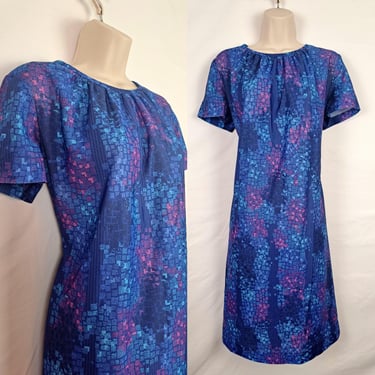 Vintage 70s / 80s Blue Shift Dress, Plus Size 