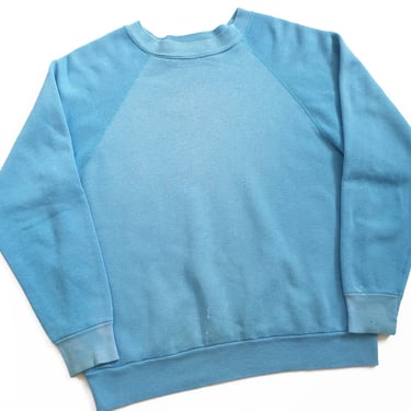 blue sweatshirt / raglan sweatshirt / 1970s two tone blue raglan crew neck  blank sweatshirt Small 
