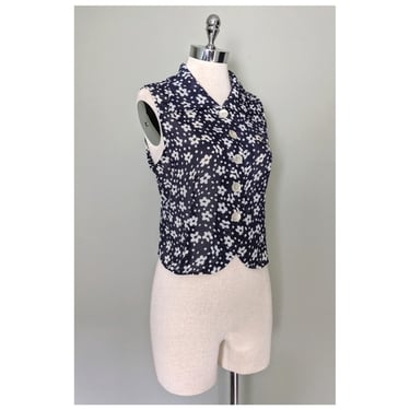 vintage 90's cropped daisy blouse (Size: L)