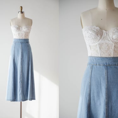 long jean skirt | 90s y2k vintage faded denim mermaid flared streetwear ankle maxi skirt 