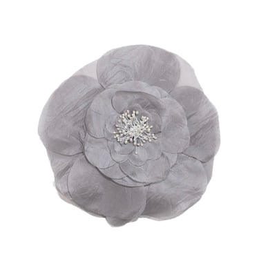 Grey Silk Organza Flower Brooch
