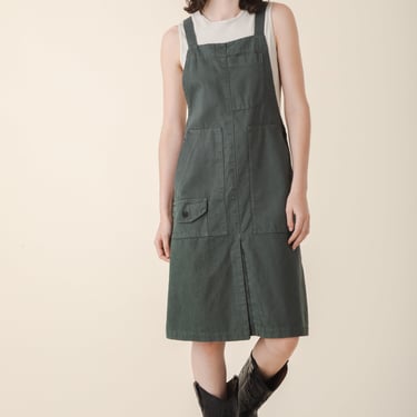 Canvas Overall Dress in Cool Green