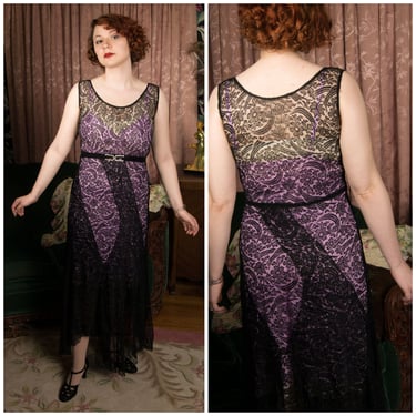 1930s Dress - Lush Vintage 30s Spiraling Sheer Black Lace Evening Dress with Bias Draped Panels 