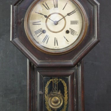 Antique Japan wall clock 1900 partly working ST made in Japan craft 