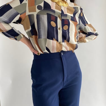 vintage geometric print blouse 