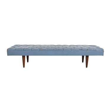 Kipp Stewart for Calvin Furniture Blue Leather Diamond Tufted Daybed 1960c.