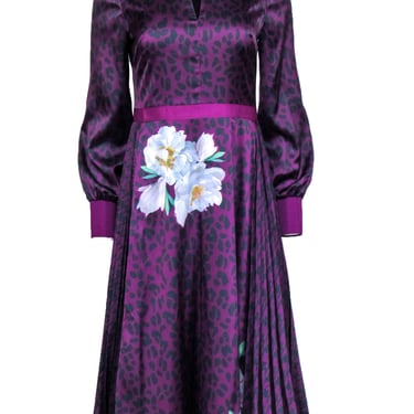 Ted Baker - Purple & Black Leopard Print Floral Dress Sz 4