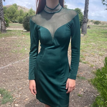 1990’s Forest Green Rhinestone Dress sz Sm 