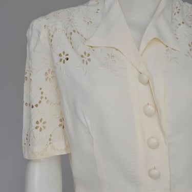 1940s ivory eyelet skirt set suit M/L 