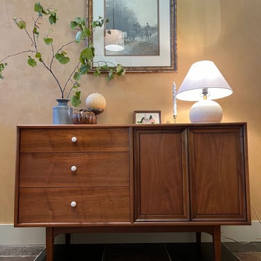 Kipp Stewart for Drexel Declaration Mid Century Walnut Buffet with Hutch