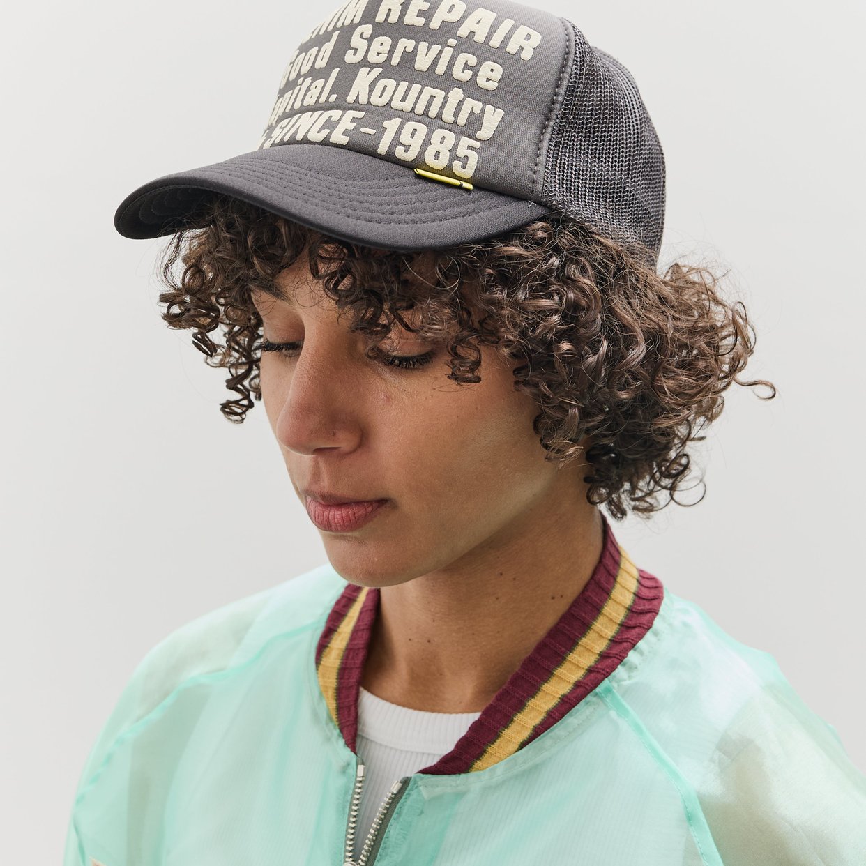 Kapital DENIM REPAIR SERVICE Track Cap, GRYxBlack | Glasswing Shop