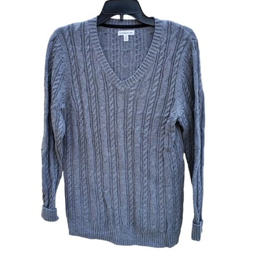 Croft And Barrow Gray Grey Cable Knit Sweater Extra Long Sleeves V Neck Medium 