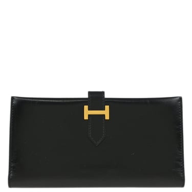 Hermes 1999 Black Box Calf Bearn Bifold Long Wallet