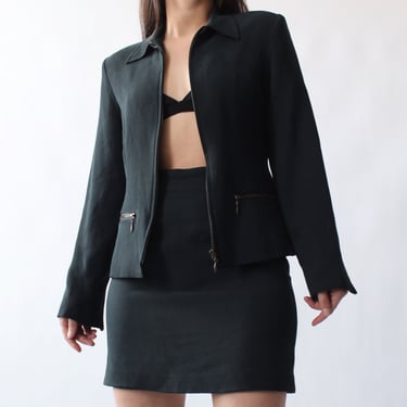 Vintage Slate Silk Miniskirt Suit - W29