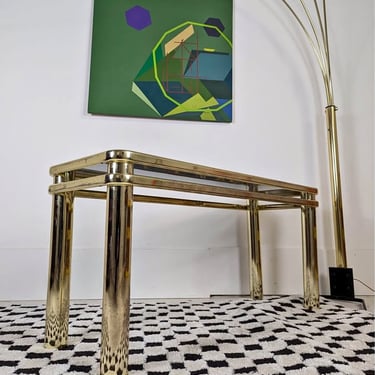 MCM Vintage Brass & Smoked Glass Console Table