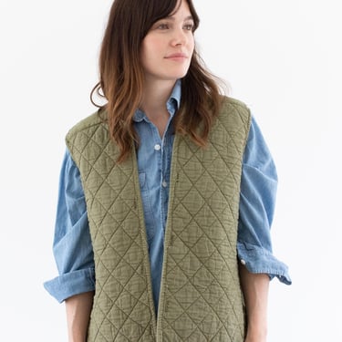 Vintage Green Diamond Quilt Cotton Vest | Unisex Sleeveless Liner Jacket | M | V8 