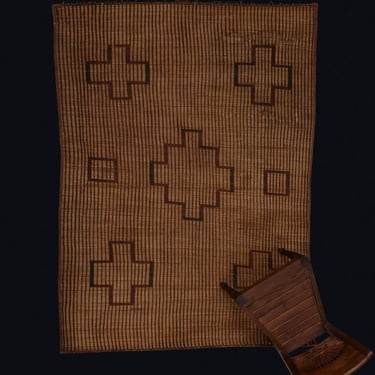 Medium Coco Colored Banded Tuareg Carpet with a Central Field of Floating Boxes