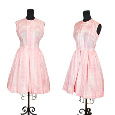 1950s Dress ~ Pink Gingham Sleeveless Ric Rac Trim Dress 