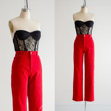 high waisted jeans 90s y2k vintage Ralph Lauren red straight leg jeans 