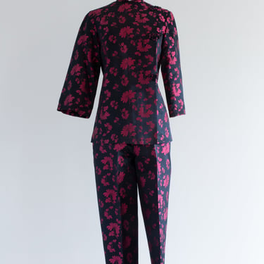Chic 1960's Dynasty Silk Loungewear Two Piece Set / Small