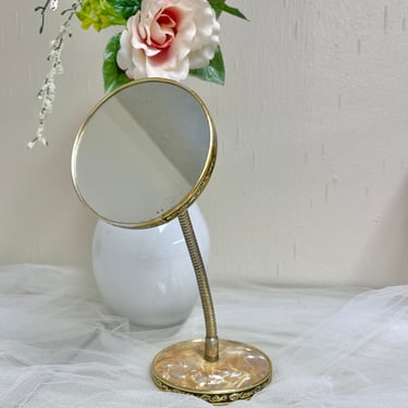Vintage Hand Mirror, Asian Fan Design, Gold Metallic Trim, Asian Inspired 