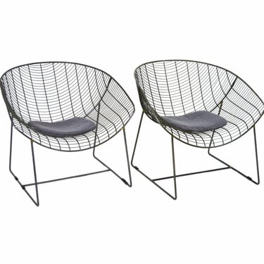 Vintage Midcentury Modern Style Steel Wire Lounge Chairs 