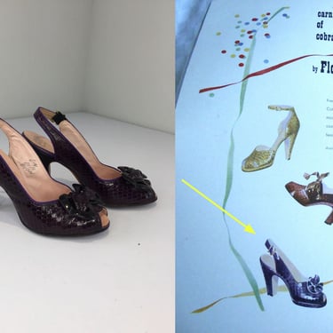 Carnival of Cobra - Vintage Late 1940s 1950s Royal Purple Plum Snakeskin Leather Pin Up Pumps High Heels Shoes - 6M 