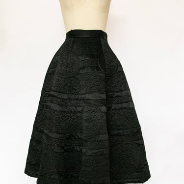 1950s Full Skirt Black Silk Quilted S 