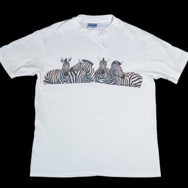80s Zebra Graphic T Shirt - Men's Medium, Women's Large | Vintage White Animal Wildlife Print Tee 