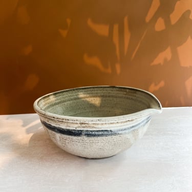 Speckled Ceramic Batter Bowl With Blue Stripe