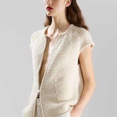 Handmade Sleeveless Zipped Cardigan - Ivory