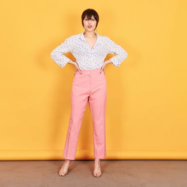 80s Salmon Pink Petite Pants Vintage High Rise Cropped Trousers 