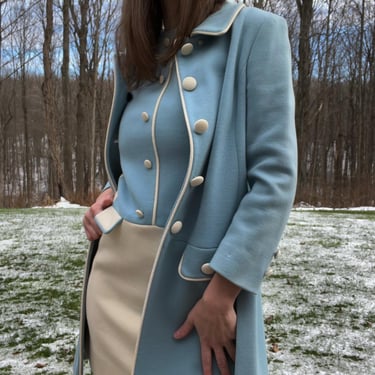 60’s vintage Lilli Ann designer baby blue and cream mod coat and dress set 