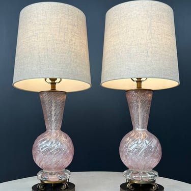 Pair of Mid-Century Modern Pink Murano Table Lamps by Barovier & Toso, c.1960’s 