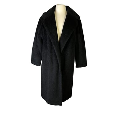 Vintage Hand Tailored by Anthony s Japan Black Mohair Wool Fur Open Retro Coat Overcoat 