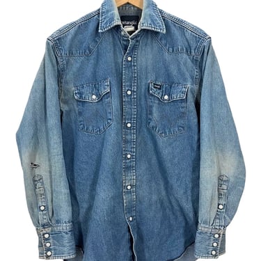 Vintage Wrangler Blue Denim Pearl Snaw Western Shirt Medium