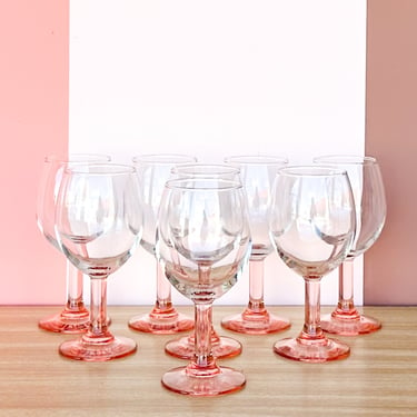 Set of Eight Pink Stem Glassware